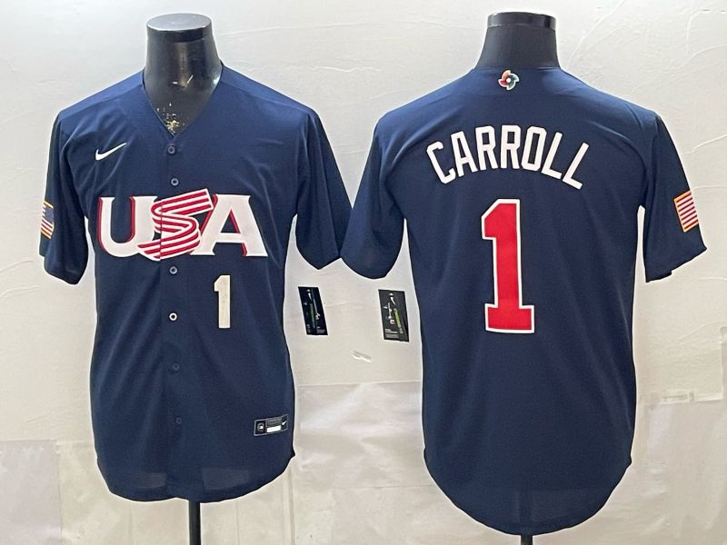 Men 2026 World Cub USA #1 Carroll Blue Nike MLB Jersey style 02
